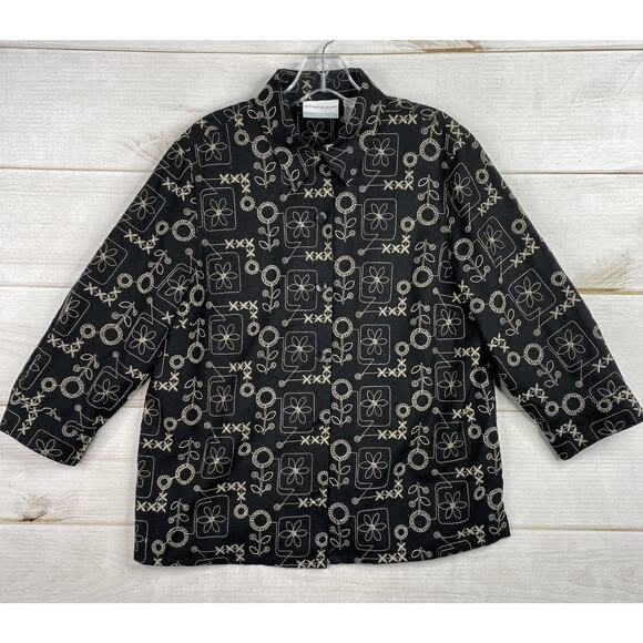 Alfred Dunner Womens Cardigan Jacket 12 Petite Black Embroidered Button Up - Picture 1 of 12